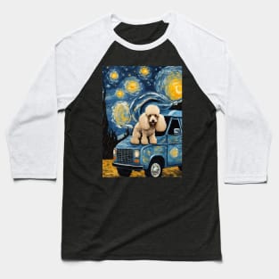 Vintage Cute Poodle Dog Breed in a Van Gogh Starry Night Art Style Baseball T-Shirt